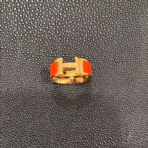 Gold H Orange Enamel Ring